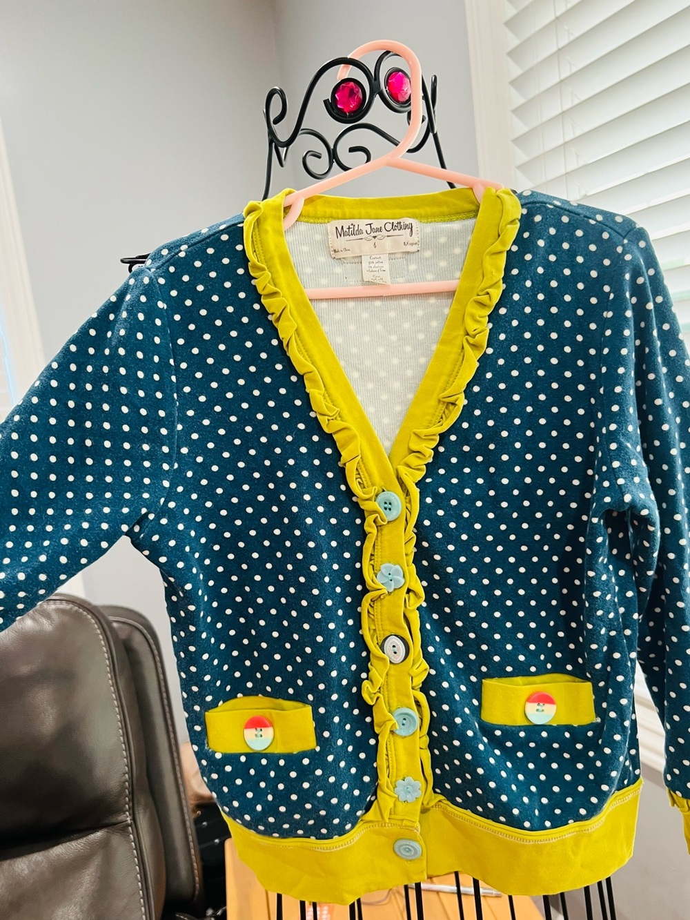 Matilda Jane Polka Dot Ruffle Trim Women’s Cardigan Sweater